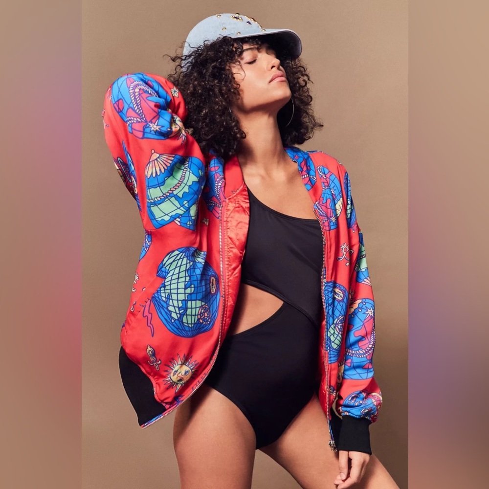 Silence + Noise Jane Globe Print Bomber Jacket